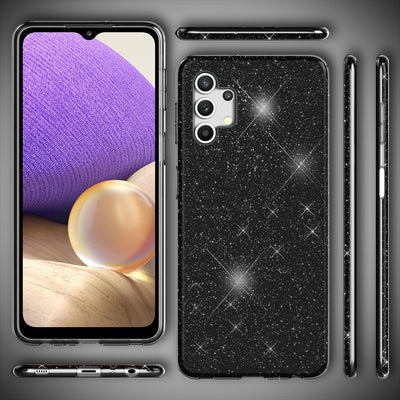 NALIA Glitzerhülle für Samsung Galaxy A32 5G – Funkelnder Glitzer-Look & Grip – SHINEPOP (Silikon Case) – Marke aus Berlin Schwarz NALIA Protective Hülle