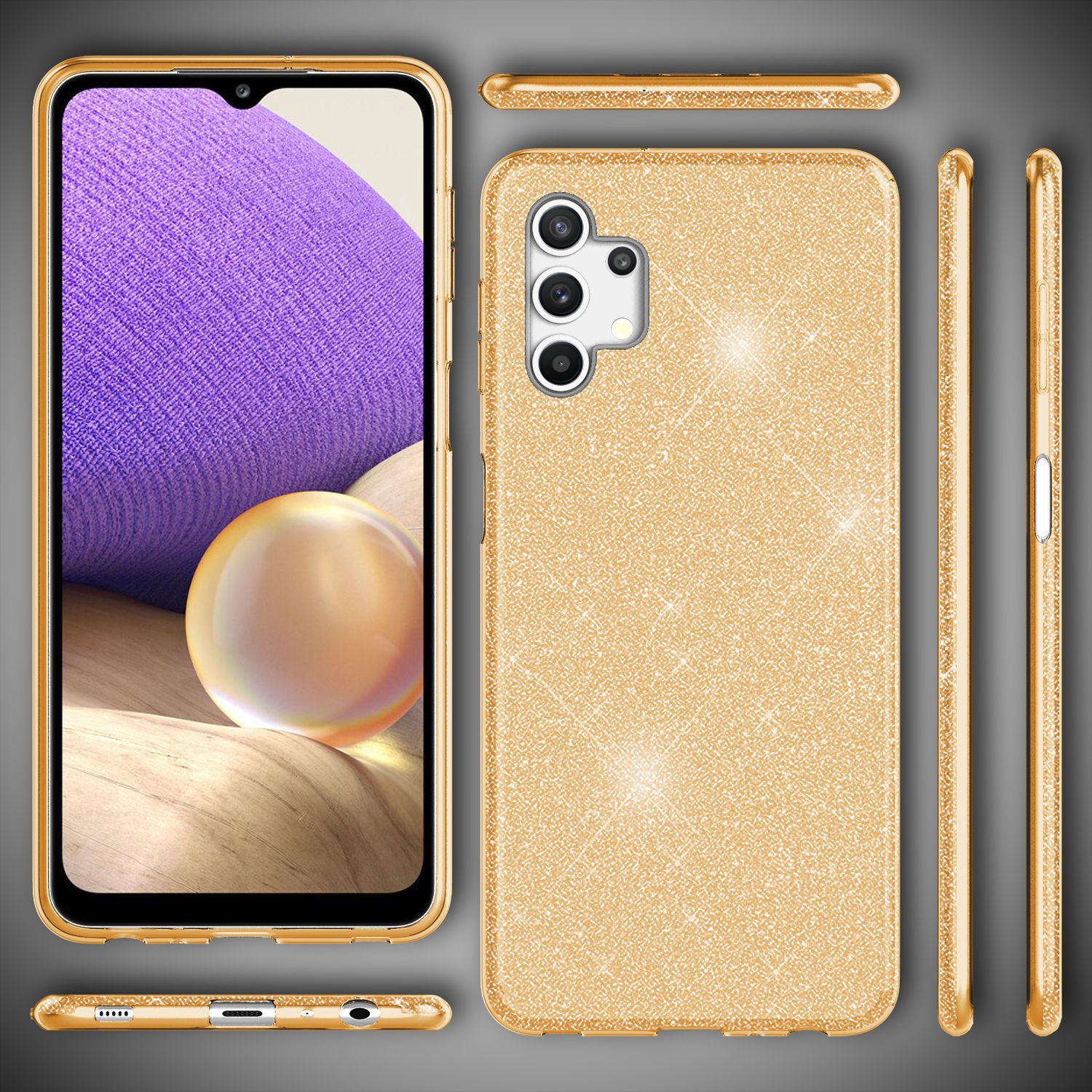 NALIA Glitzer Handy Hülle für Samsung Galaxy A32 5G, Silikon Cover Case Glänzend Gold NALIA Protective Hülle