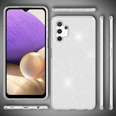 NALIA Glitzerhülle für Samsung Galaxy A32 5G – Funkelnder Glitzer-Look & Grip – SHINEPOP (Silikon Case) – Marke aus Berlin Silber NALIA Protective Hülle