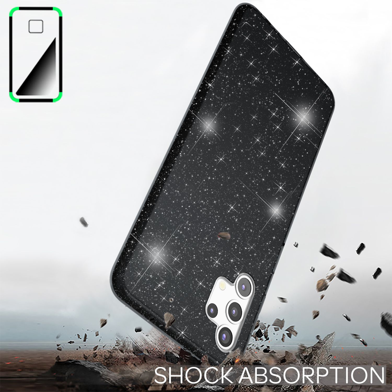 NALIA Glitzer Handy Hülle für Samsung Galaxy A32 5G, Silikon Cover Case Glänzend Schwarz NALIA Protective Hülle