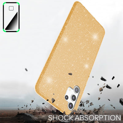 NALIA Glitzerhülle für Samsung Galaxy A32 5G – Funkelnder Glitzer-Look & Grip – SHINEPOP (Silikon Case) – Marke aus Berlin Gold NALIA Protective Hülle
