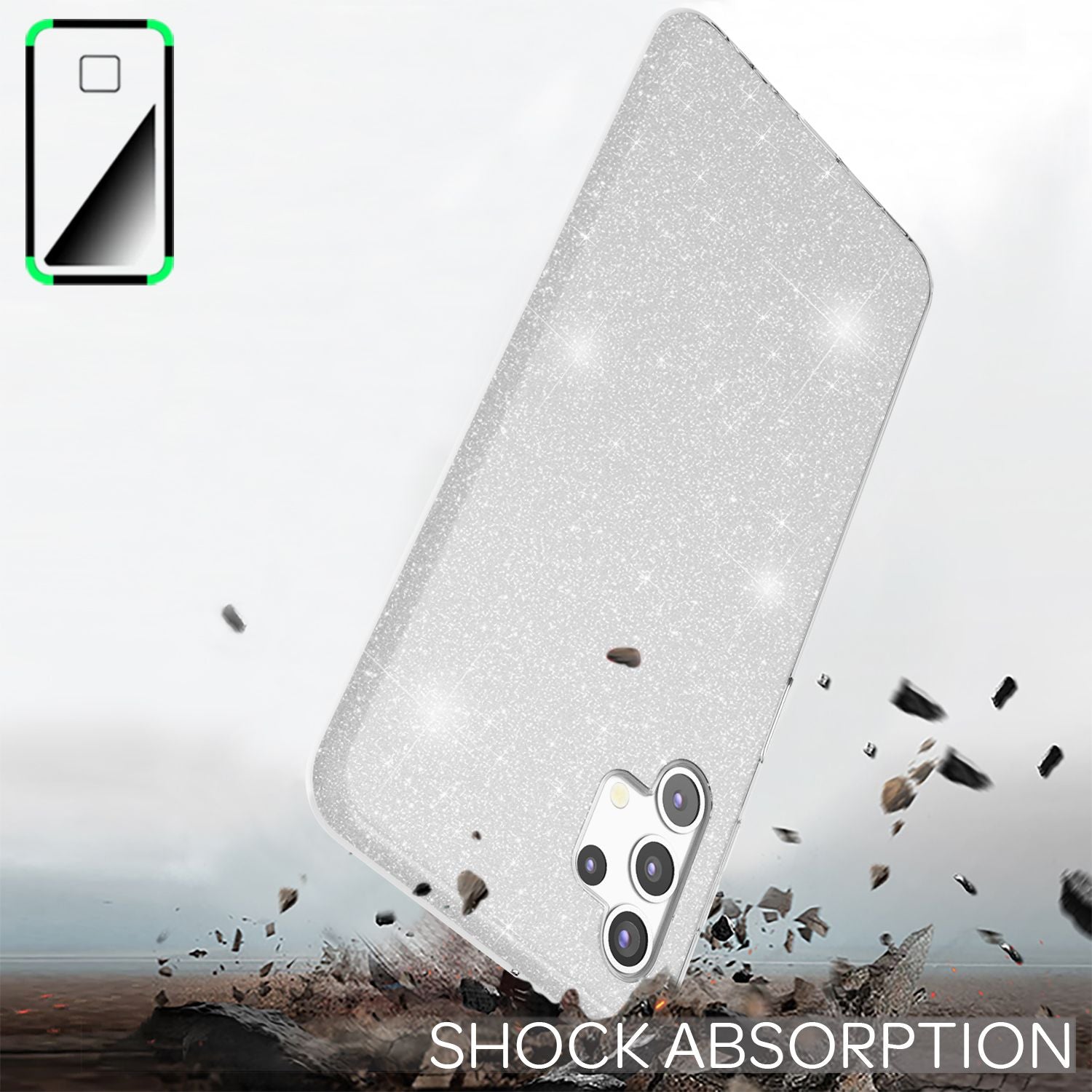 NALIA Glitzer Handy Hülle für Samsung Galaxy A32 5G, Silikon Cover Case Glänzend Silber NALIA Protective Hülle