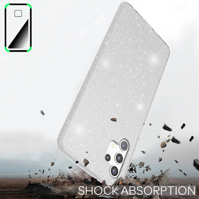 NALIA Glitzerhülle für Samsung Galaxy A32 5G – Funkelnder Glitzer-Look & Grip – SHINEPOP (Silikon Case) – Marke aus Berlin Silber NALIA Protective Hülle