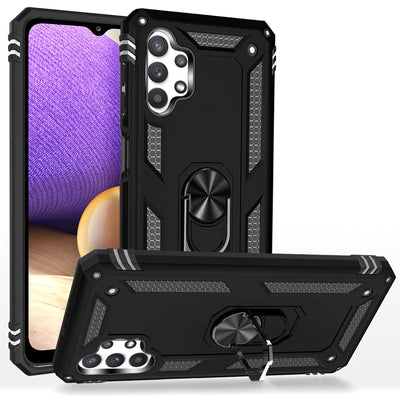 NALIA Panzerhülle für Samsung Galaxy A32 5G – Ring-Ständer 360° & Magnet-Halterung Kompatibel – RINGDEFEND (Stoßfestes Outdoor Case) – Marke aus Berlin Schwarz NALIA Protective Hülle