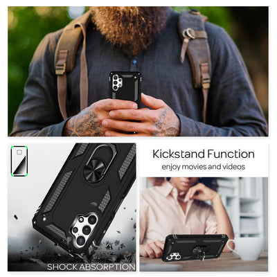 NALIA Panzerhülle für Samsung Galaxy A32 5G – Ring-Ständer 360° & Magnet-Halterung Kompatibel – RINGDEFEND (Stoßfestes Outdoor Case) – Marke aus Berlin Schwarz NALIA Protective Hülle