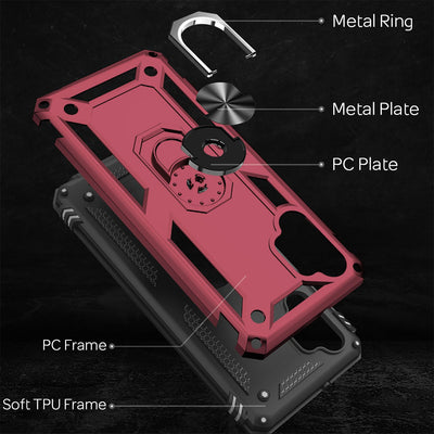 NALIA Panzerhülle für Samsung Galaxy A32 5G – Ring-Ständer 360° & Magnet-Halterung Kompatibel – RINGDEFEND (Stoßfestes Outdoor Case) – Marke aus Berlin Schwarz NALIA Protective Hülle