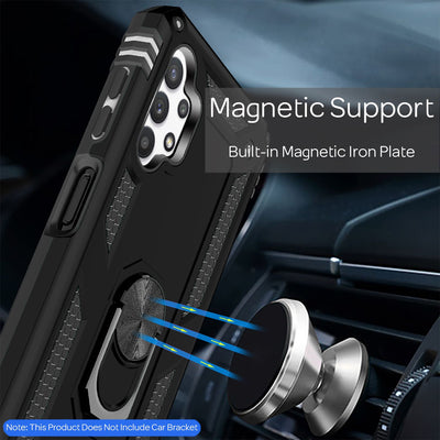 NALIA Panzerhülle für Samsung Galaxy A32 5G – Ring-Ständer 360° & Magnet-Halterung Kompatibel – RINGDEFEND (Stoßfestes Outdoor Case) – Marke aus Berlin Schwarz NALIA Protective Hülle