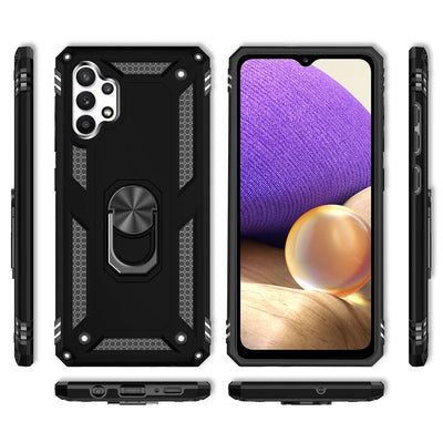NALIA Panzerhülle für Samsung Galaxy A32 5G – Ring-Ständer 360° & Magnet-Halterung Kompatibel – RINGDEFEND (Stoßfestes Outdoor Case) – Marke aus Berlin Schwarz NALIA Protective Hülle