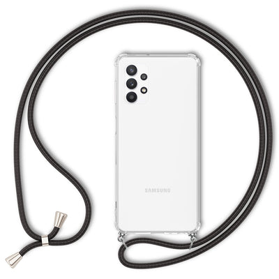 NALIA Handykette für Samsung Galaxy A32 5G – Transparentes Hybrid-Case & Band – HANGIT (Anti-Gelb Rückseite & Verstellbar) – Marke aus Berlin Schwarz NALIA Transparente Hülle