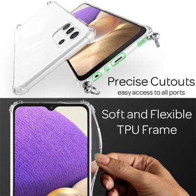 NALIA Handykette für Samsung Galaxy A32 5G – Transparentes Hybrid-Case & Band – HANGIT (Anti-Gelb Rückseite & Verstellbar) – Marke aus Berlin Regenbogen NALIA Transparente Hülle