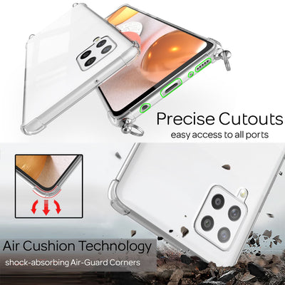 NALIA Handykette für Samsung Galaxy A42 5G – Transparentes Hybrid-Case & Band – HANGIT (Anti-Gelb Rückseite & Verstellbar) – Marke aus Berlin Regenbogen NALIA Transparente Hülle