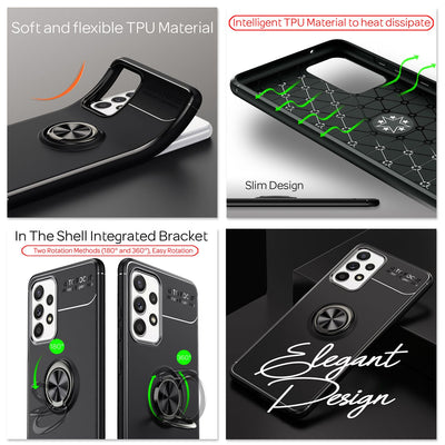 NALIA Ringhülle für Samsung Galaxy A52 / A52 5G / A52s 5G – Ring-Ständer 360° & für Magnet-Halter – GRIP360 (Mattiertes Silikon Case) – Marke aus Berlin Schwarz NALIA Protective Hülle