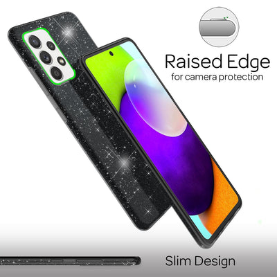 NALIA Glitzerhülle für Samsung Galaxy A52 / A52 5G / A52s 5G – Funkelnder Glitzer-Look & Grip – SHINEPOP (Silikon Case) – Marke aus Berlin Schwarz NALIA Protective Hülle