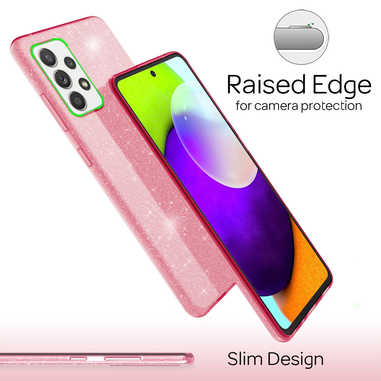 NALIA Glitzer Handy Hülle für Samsung Galaxy A52 5G / A52 / A52s 5G, Cover Case Pink NALIA Protective Hülle