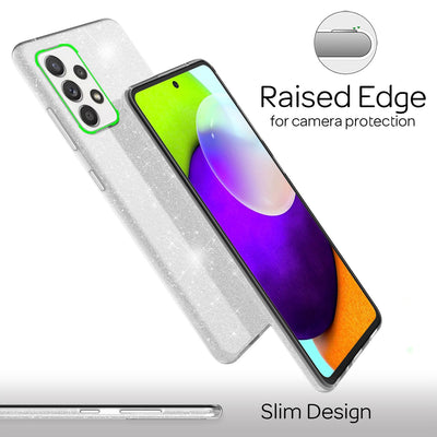 NALIA Glitzerhülle für Samsung Galaxy A52 / A52 5G / A52s 5G – Funkelnder Glitzer-Look & Grip – SHINEPOP (Silikon Case) – Marke aus Berlin Silber NALIA Protective Hülle