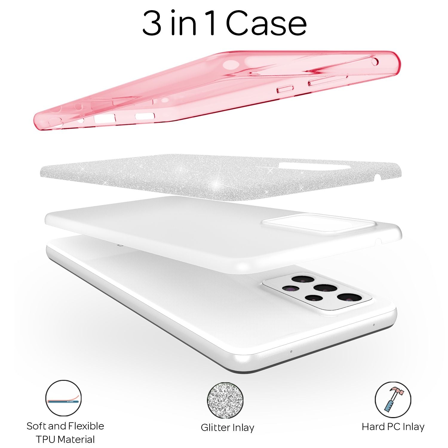 NALIA Glitzer Handy Hülle für Samsung Galaxy A52 5G / A52 / A52s 5G, Cover Case Pink NALIA Protective Hülle