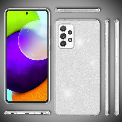 NALIA Glitzerhülle für Samsung Galaxy A52 / A52 5G / A52s 5G – Funkelnder Glitzer-Look & Grip – SHINEPOP (Silikon Case) – Marke aus Berlin Silber NALIA Protective Hülle