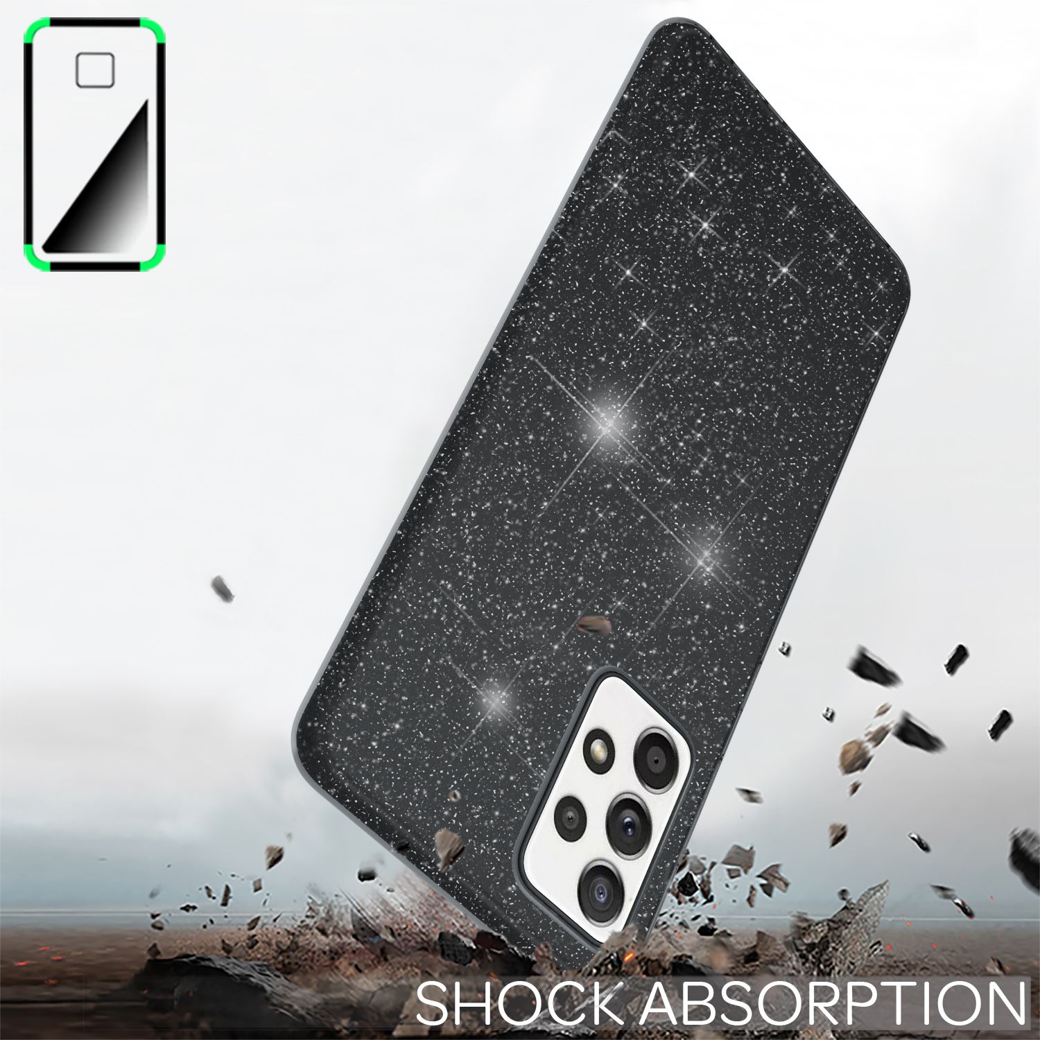 NALIA Glitzer Handy Hülle für Samsung Galaxy A52 5G / A52 / A52s 5G, Cover Case Schwarz NALIA Protective Hülle