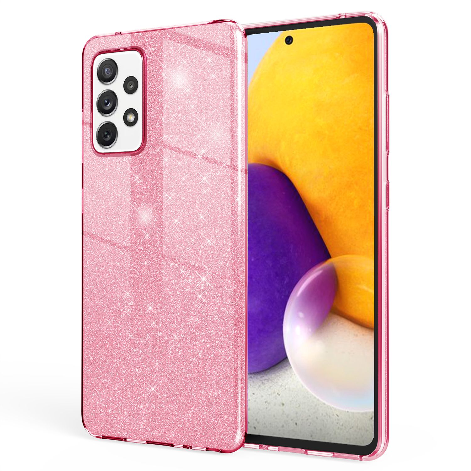 NALIA Glitzer Handy Hülle für Samsung Galaxy A72, Bling Cover Case Glitter Etui Pink NALIA Protective Hülle