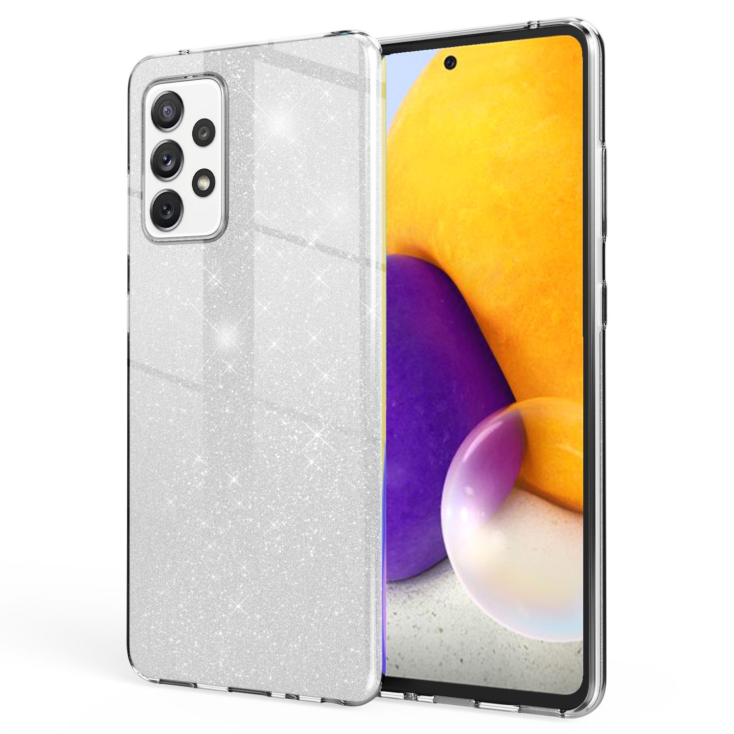 NALIA Glitzer Handy Hülle für Samsung Galaxy A72, Bling Cover Case Glitter Etui Silber NALIA Protective Hülle