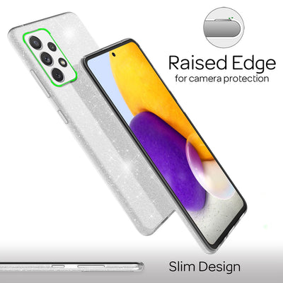 NALIA Glitzerhülle für Samsung Galaxy A72 – Funkelnder Glitzer-Look & Grip – SHINEPOP (Silikon Case) – Marke aus Berlin Silber NALIA Protective Hülle