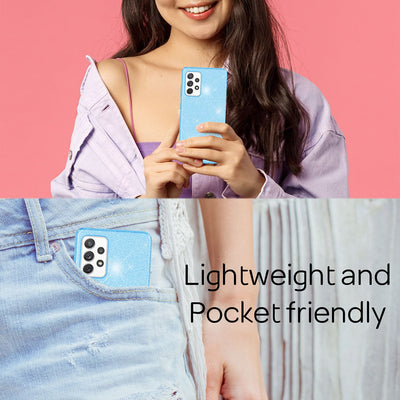 NALIA Glitzerhülle für Samsung Galaxy A72 – Funkelnder Glitzer-Look & Grip – SHINEPOP (Silikon Case) – Marke aus Berlin Hellblau NALIA Protective Hülle
