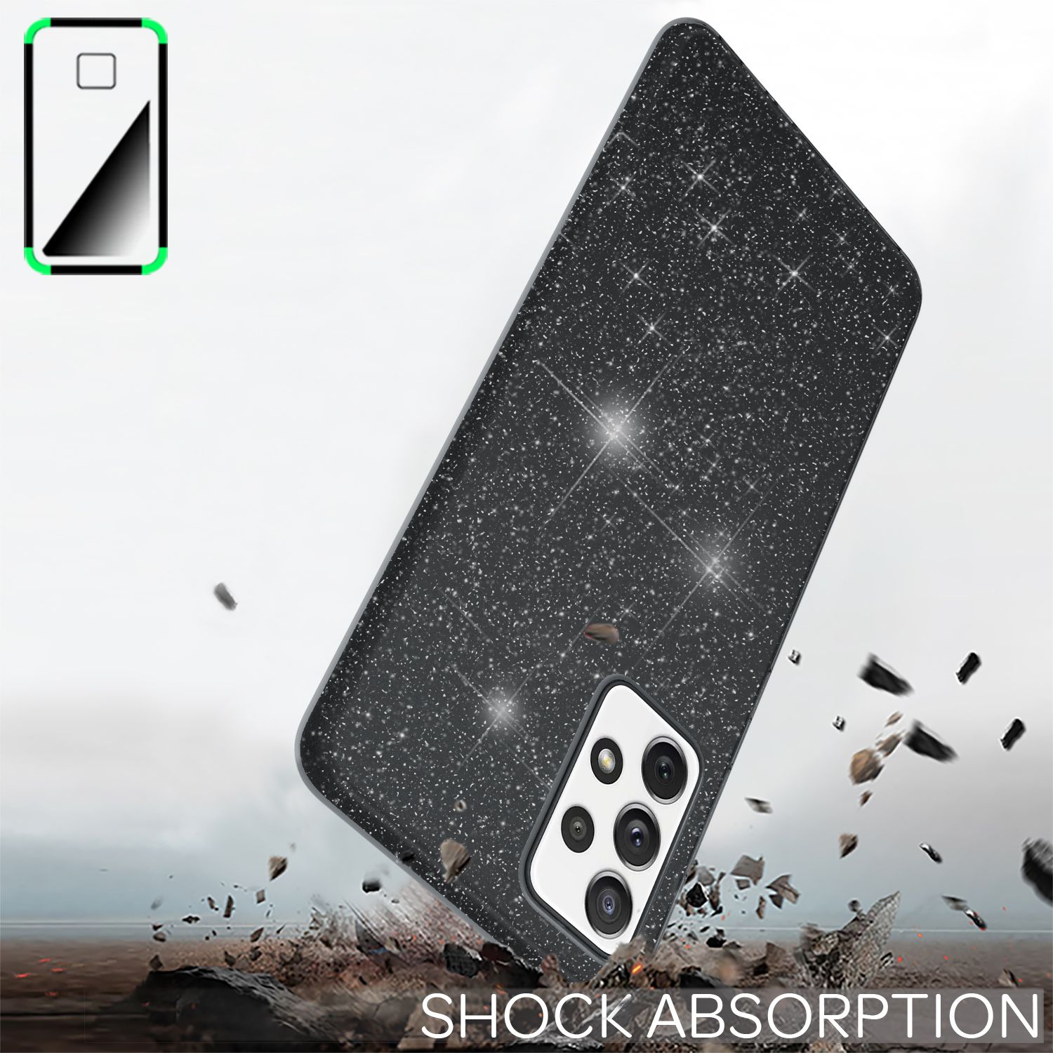 NALIA Glitzer Handy Hülle für Samsung Galaxy A72, Bling Cover Case Glitter Etui Schwarz NALIA Protective Hülle