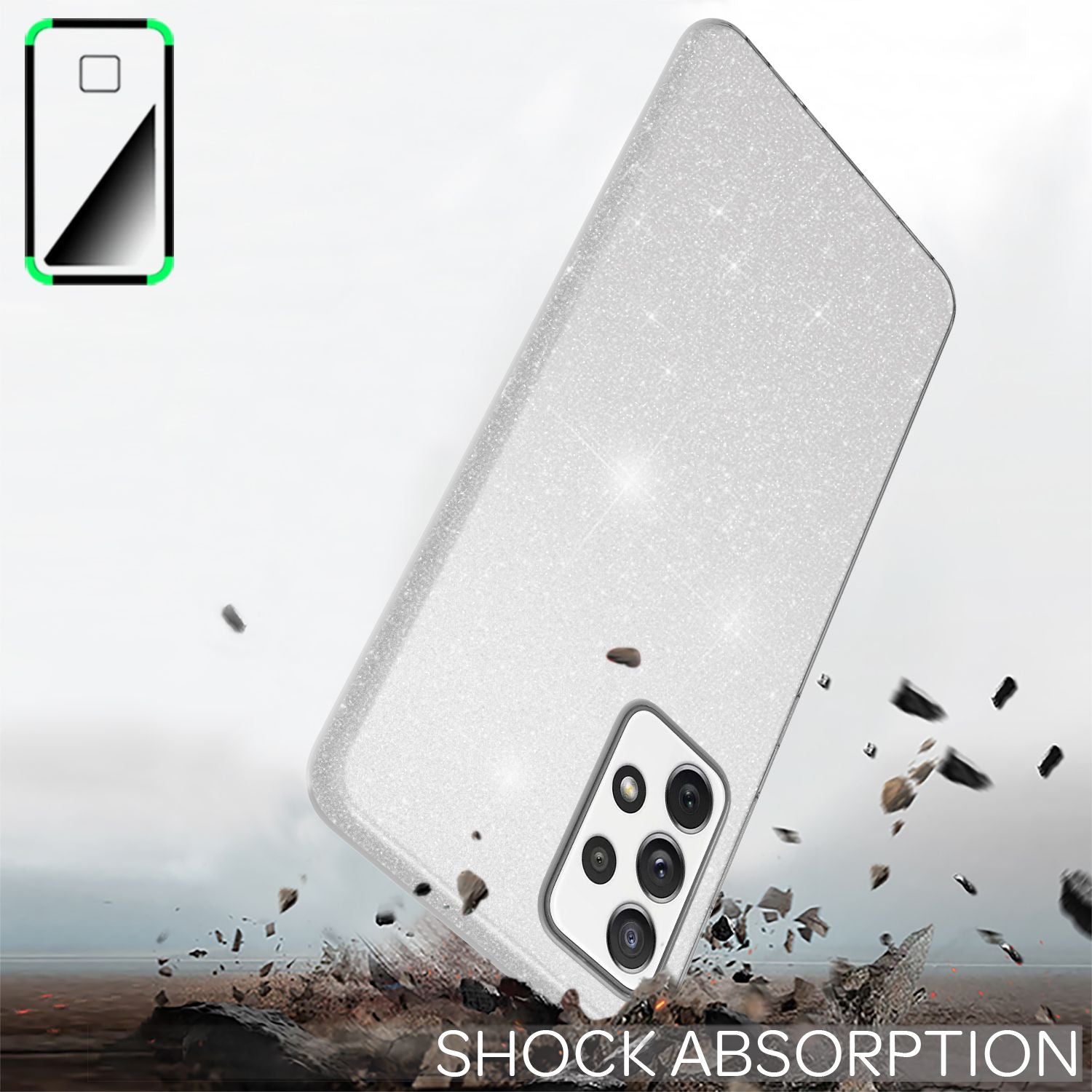 NALIA Glitzer Handy Hülle für Samsung Galaxy A72, Bling Cover Case Glitter Etui Silber NALIA Protective Hülle