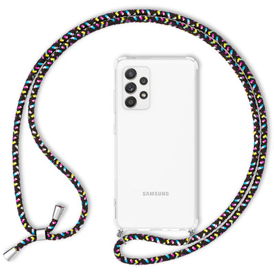 NALIA Handykette für Samsung Galaxy A52 / A52 5G / A52s 5G – Transparentes Hybrid-Case & Band – HANGIT (Anti-Gelb Rückseite & Verstellbar) – Marke aus Berlin Schwarz Bunt NALIA Transparente Hülle