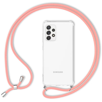 NALIA Handykette für Samsung Galaxy A52 / A52 5G / A52s 5G – Transparentes Hybrid-Case & Band – HANGIT (Anti-Gelb Rückseite & Verstellbar) – Marke aus Berlin Pink NALIA Transparente Hülle