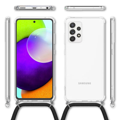 NALIA Handykette für Samsung Galaxy A52 / A52 5G / A52s 5G – Transparentes Hybrid-Case & Band – HANGIT (Anti-Gelb Rückseite & Verstellbar) – Marke aus Berlin Schwarz NALIA Transparente Hülle
