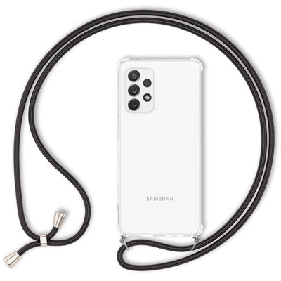 NALIA Handykette für Samsung Galaxy A72 – Transparentes Hybrid-Case & Band – HANGIT (Anti-Gelb Rückseite & Verstellbar) – Marke aus Berlin Schwarz NALIA Transparente Hülle