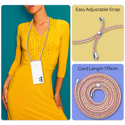 NALIA Handy Hülle mit Kette für Samsung Galaxy A72, Case Cover Umhängen Necklace Regenbogen NALIA Transparente Hülle