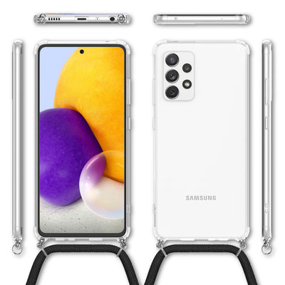 NALIA Handykette für Samsung Galaxy A72 – Transparentes Hybrid-Case & Band – HANGIT (Anti-Gelb Rückseite & Verstellbar) – Marke aus Berlin Schwarz NALIA Transparente Hülle