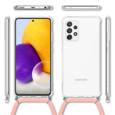 NALIA Handykette für Samsung Galaxy A72 – Transparentes Hybrid-Case & Band – HANGIT (Anti-Gelb Rückseite & Verstellbar) – Marke aus Berlin Pink NALIA Transparente Hülle