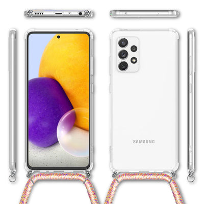 NALIA Handykette für Samsung Galaxy A72 – Transparentes Hybrid-Case & Band – HANGIT (Anti-Gelb Rückseite & Verstellbar) – Marke aus Berlin Regenbogen NALIA Transparente Hülle