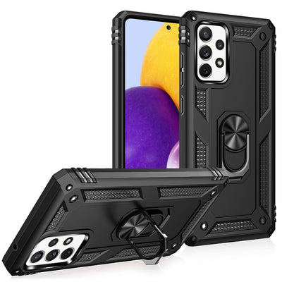 NALIA Panzerhülle für Samsung Galaxy A72 – Ring-Ständer 360° & Magnet-Halterung Kompatibel – RINGDEFEND (Stoßfestes Outdoor Case) – Marke aus Berlin Schwarz NALIA Protective Hülle