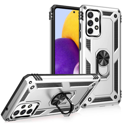 NALIA Panzerhülle für Samsung Galaxy A72 – Ring-Ständer 360° & Magnet-Halterung Kompatibel – RINGDEFEND (Stoßfestes Outdoor Case) – Marke aus Berlin Silber NALIA Protective Hülle