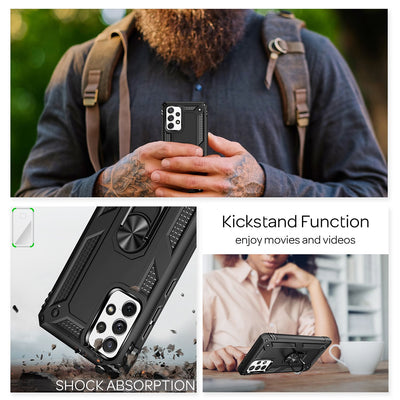 NALIA Panzerhülle für Samsung Galaxy A72 – Ring-Ständer 360° & Magnet-Halterung Kompatibel – RINGDEFEND (Stoßfestes Outdoor Case) – Marke aus Berlin Schwarz NALIA Protective Hülle