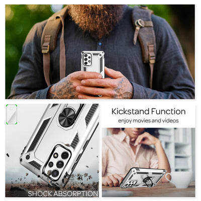 NALIA Panzerhülle für Samsung Galaxy A72 – Ring-Ständer 360° & Magnet-Halterung Kompatibel – RINGDEFEND (Stoßfestes Outdoor Case) – Marke aus Berlin Silber NALIA Protective Hülle