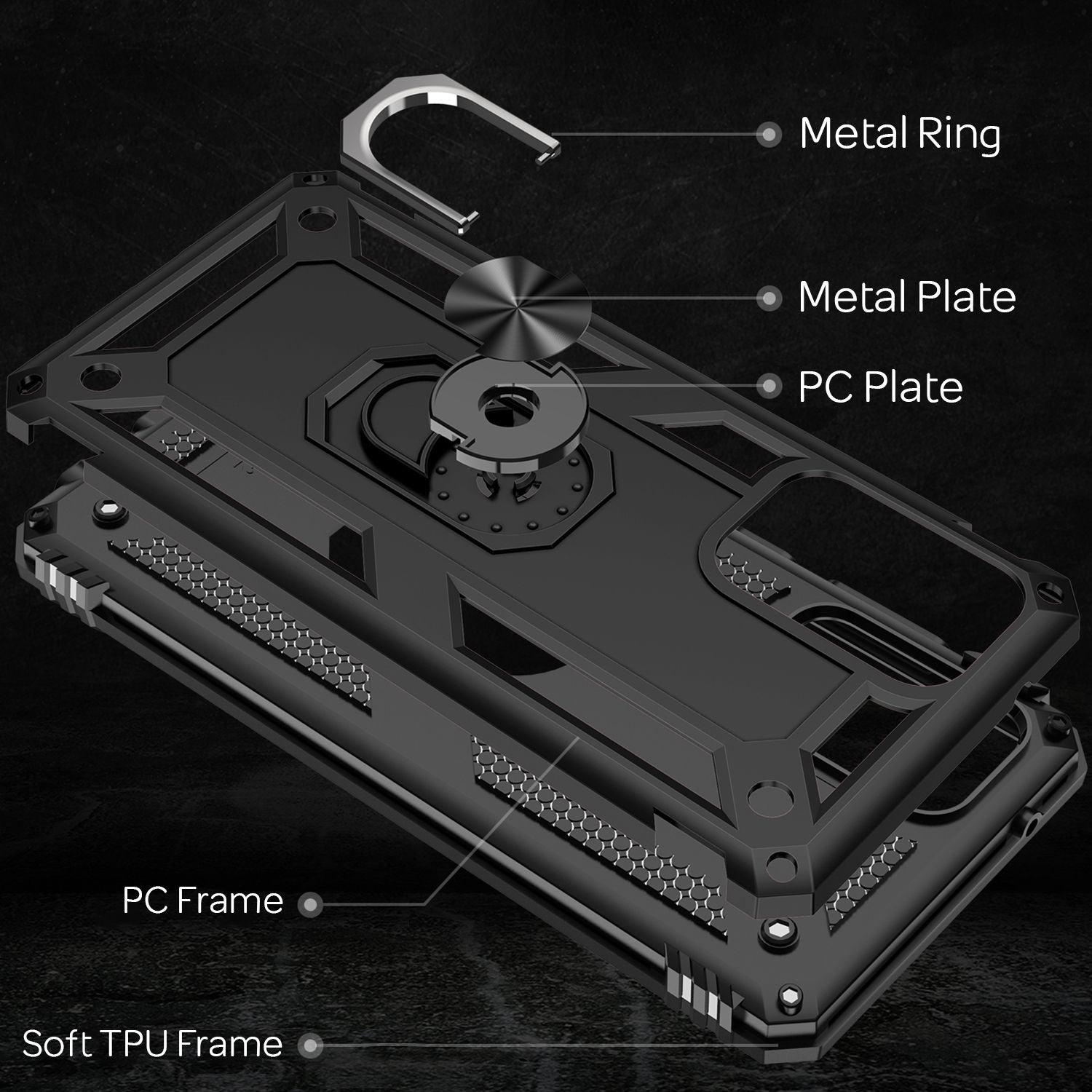 NALIA Ring Handyhülle für Samsung Galaxy A72, Silikon Cover & Hardcase Kratzfest Schwarz NALIA Protective Hülle