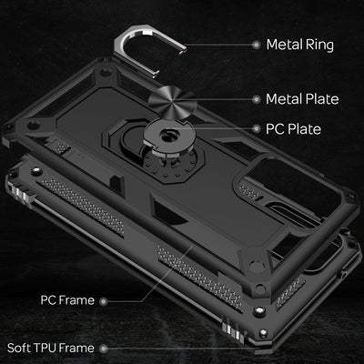 NALIA Panzerhülle für Samsung Galaxy A72 – Ring-Ständer 360° & Magnet-Halterung Kompatibel – RINGDEFEND (Stoßfestes Outdoor Case) – Marke aus Berlin Schwarz NALIA Protective Hülle