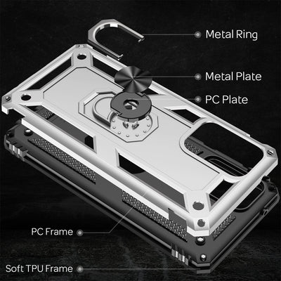 NALIA Panzerhülle für Samsung Galaxy A72 – Ring-Ständer 360° & Magnet-Halterung Kompatibel – RINGDEFEND (Stoßfestes Outdoor Case) – Marke aus Berlin Silber NALIA Protective Hülle