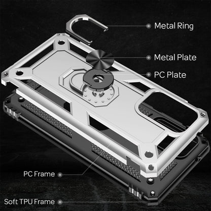 NALIA Ring Handyhülle für Samsung Galaxy A72, Silikon Cover & Hardcase Kratzfest Silber NALIA Protective Hülle