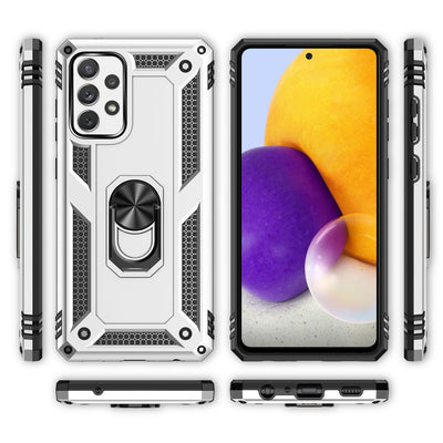 NALIA Panzerhülle für Samsung Galaxy A72 – Ring-Ständer 360° & Magnet-Halterung Kompatibel – RINGDEFEND (Stoßfestes Outdoor Case) – Marke aus Berlin Silber NALIA Protective Hülle