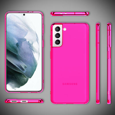 NALIA Neon Silikonhülle für Samsung Galaxy S21 – Knallige Signal-Farbe & Linsenschutz – VIBE (Transparentes Case) – Marke aus Berlin Pink NALIA Transparente Hülle