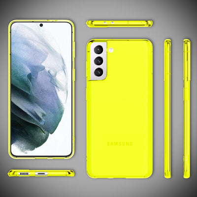 NALIA Neon Silikonhülle für Samsung Galaxy S21 – Knallige Signal-Farbe & Linsenschutz – VIBE (Transparentes Case) – Marke aus Berlin Gelb NALIA Transparente Hülle