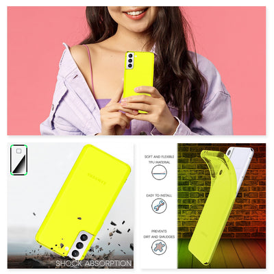 NALIA Neon Silikonhülle für Samsung Galaxy S21 Plus – Knallige Signal-Farbe & Linsenschutz – VIBE (Transparentes Case) – Marke aus Berlin Gelb NALIA Transparente Hülle