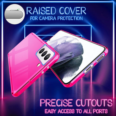 NALIA Neon Silikonhülle für Samsung Galaxy S21 Plus – Knallige Signal-Farbe & Linsenschutz – VIBE (Transparentes Case) – Marke aus Berlin Pink NALIA Transparente Hülle