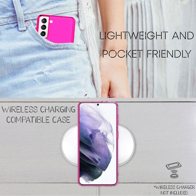NALIA Neon Silikonhülle für Samsung Galaxy S21 Plus – Knallige Signal-Farbe & Linsenschutz – VIBE (Transparentes Case) – Marke aus Berlin Pink NALIA Transparente Hülle